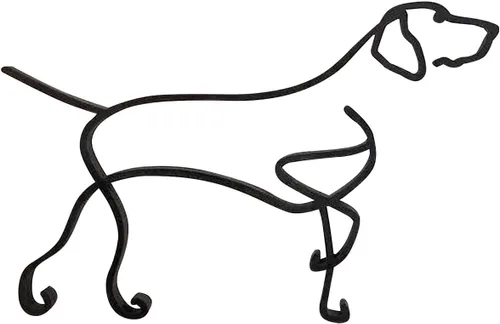 Vista 9 de JOYO Escultura de pared con movimiento gráfico de perro de línea metálica, decoración moderna de marco geométrico abstracto de animal, decoración