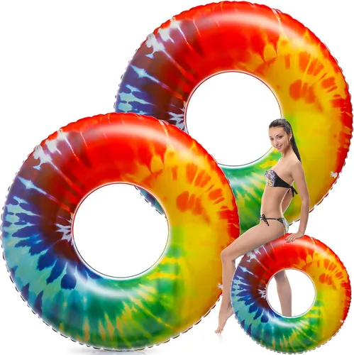 Vista 8 de Simgoing Flotadores inflables gigantes para piscina, flotadores de tubo de teñido anudado de 47.24 pulgadas, flotadores grandes y coloridos