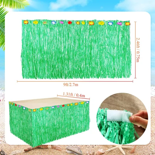 Vista 2 de 22 piezas de falda de mesa de hierba hawaiana Aloha decoración de fiesta que incluye pancarta de Aloha brillante hojas verdes tropicales y falda