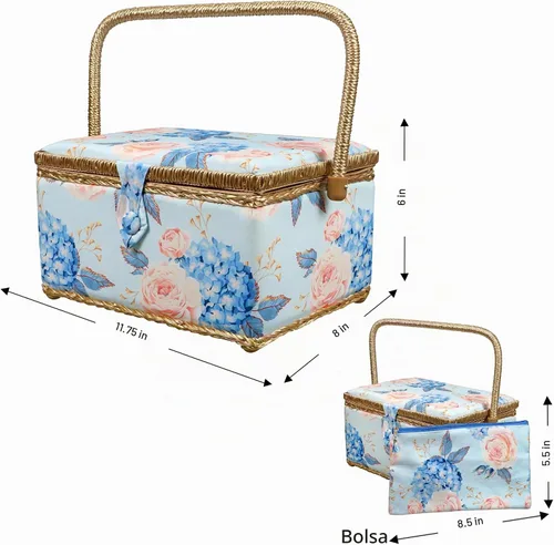 Vista 7 de SINGER Sew'n Stow 00045 - Cesta de coser y bolsa con cremallera, estampado de hortensias Estampado De Lunares