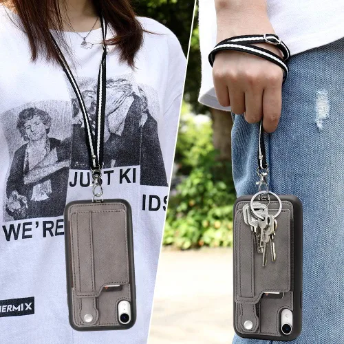 Vista 6 de TOOVREN Funda tipo cartera para mujeres y hombres con tarjetero de cuero (gris, funda para iPhone XR de 6.1 pulgadas)