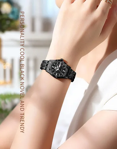 Vista 6 de Relojes para mujer, reloj de moda para mujer, reloj de pulsera de cuarzo analógico impermeable de acero inoxidable para mujeres y niñas