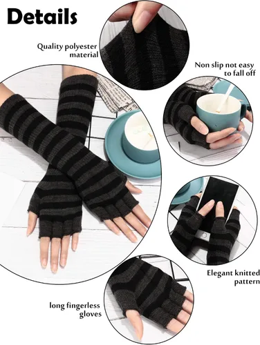 Vista 2 de SATINIOR 4 pares de guantes largos sin dedos de invierno, guantes de longitud del codo, calentadores de brazos para mujer