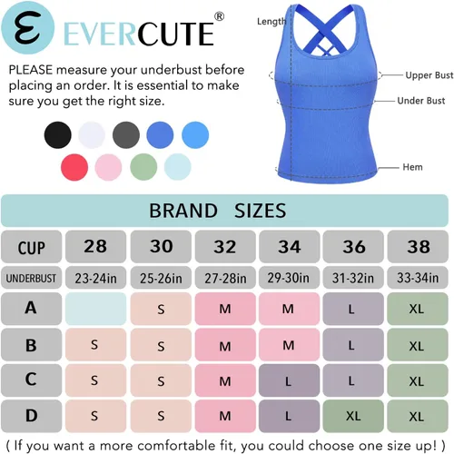 Vista 6 de Evercute Camiseta sin mangas de yoga para mujer, con tirantes cruzados, brasier integrado, acanalado, sin costuras, de alto impacto