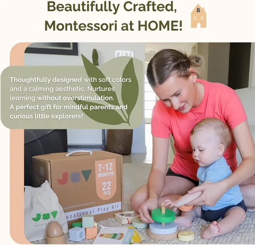 Vista 6 de Jackie & Vancie Juguetes Montessori para Niños de 1 Año, Juego Sensorial 6 en 1 Juguetes de Aprendizaje de Madera, Set de Juguetes Montessori