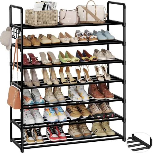 Vista 10 de Organizador de zapatos de metal, zapatero de 5 niveles con ganchos, se adapta a 20-25 pares, estante de zapatos ajustable para entrada, pasillo
