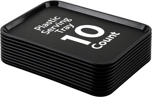 Vista 30 de Restaurantware Bandejas de comida rápida, paquete de 10 bandejas de plástico para cafetería, de 10 x 14 pulgadas, rectangulares verdes, aptas