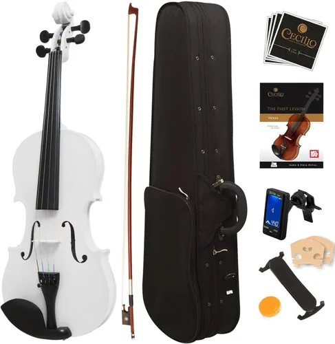 Vista 15 de Violín Mendini de madera sólida, libro de lecciones, cuerdas extra, sintonizador violín, arco y estuche