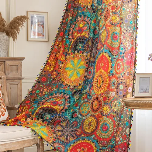 Vista 21 de Cortinas estampadas para sala de estar, artesanías populares, 54 pulgadas de largo, estilo indio, hippie, bohemio, con bolsillo para cortinero B2