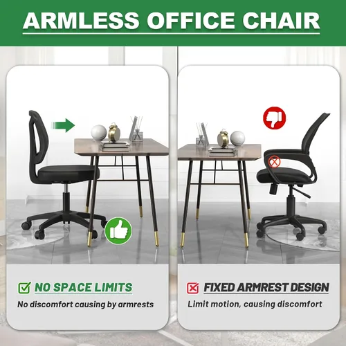 Vista 6 de Silla de oficina giratoria sin brazos de escritorio sin brazos de altura ajustable y soporte lumbar para el hogar
