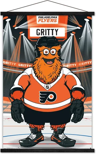 Vista 5 de Trends International NHL Philadelphia Flyers - Póster de pared Gritty 19, 22.375 x 34 pulgadas, paquete de impresión premium y colgador de madera