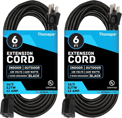 Vista 9 de Cable de Extensión para Exteriores de 13 Amperios de 6 pies, SJTW 16/3 de 6 pies, Cable de Extensión Negro de 3 Clavijas, Cable de Alimentación