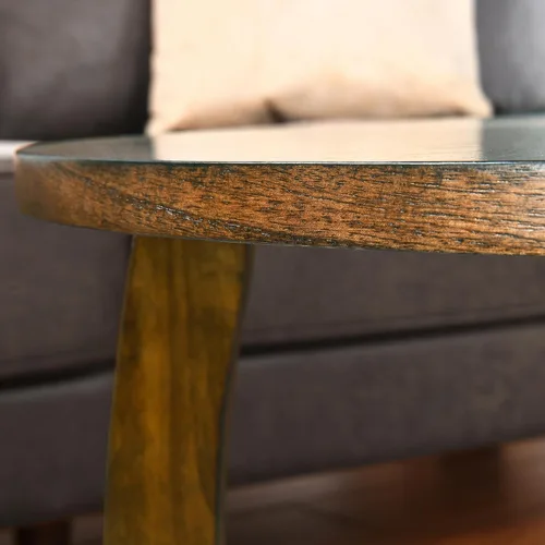 Vista 8 de Mesa de centro redonda de madera, mesas de centro de madera maciza para sala de estar, mesa de centro moderna de mediados de siglo con patas