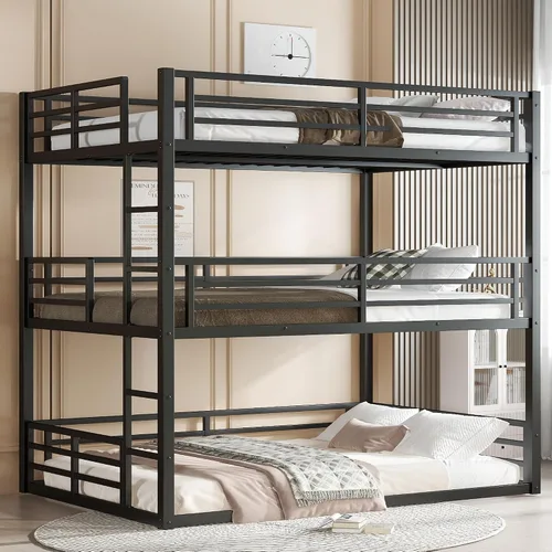 Vista 10 de Anwick - Litera de metal, litera triple para niños, adolescentes, adultos, niñas, niños, litera desmontable que se puede dividir en 3 camas Negro