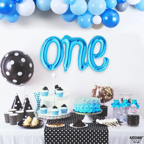 Vista 6 de KatchOn Globo azul para el primer cumpleaños de 20 pulgadas Decoración con el número 1, globo azul para decoraciones de primer cumpleaños