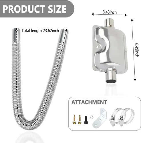 Vista 2 de Tubo de escape del calentador diésel de 25 mm/0,98", con silenciador, tubo de acero inoxidable para sistema de admisión y escape modificado