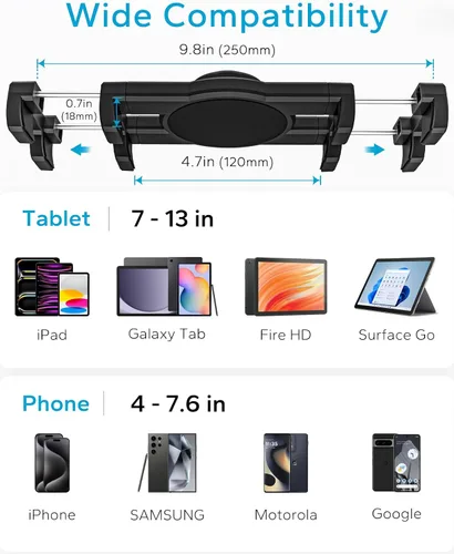 Vista 7 de GDZN Soporte para tablet para riel de asiento de automóvil con brazo de metal de cuello de cisne de 19.7 pulgadas, resistente antivibración, perno