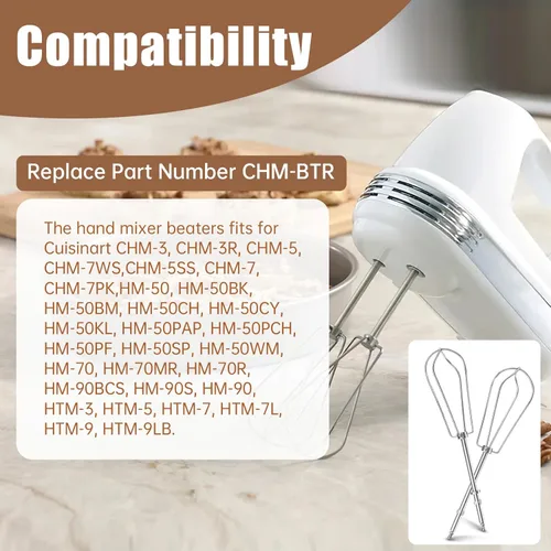 Vista 3 de Batidores de repuesto para batidora de mano Cuisinart CHM-3 CHM-5 CHM-7 HM-50 HM-70 HM-90 HTM-9LT, piezas de repuesto de batidora de mano CHM-BTR