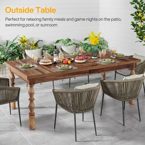 Vista 7 de Tribesigns Mesa de comedor de granja de 62 pulgadas para 4-6 personas, mesa de cocina rectangular grande, mesa de comedor, muebles de cocina y Nogal