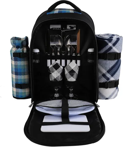 Vista 10 de apollo walker - Mochila para picnic para 2 personas con compartimento refrigerado, soporte desmontable para botella/vino, manta de forro polar