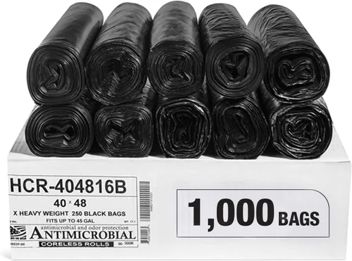 Vista 47 de Aluf Plastics Bolsas de basura de alta densidad, 10 galones, 4000 unidades, 6 micras (eq), 24 x 24 pulgadas, negras, para baño, oficina, industrial