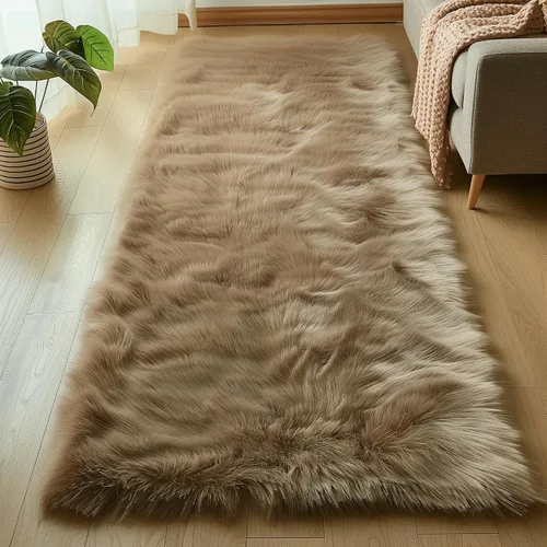Vista 81 de Goolela Alfombra esponjosa de piel sintética para dormitorio, color marrón claro beige, 2 x 3 pies, alfombra de piel de oveja peluda y difusa