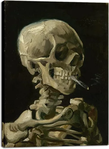 Vista 10 de Wieco Art Arte enmarcado Calavera de un esqueleto con cigarrillo ardiente, 1886 por Vincent Van Gogh lienzo arte de pared para decoración del hogar