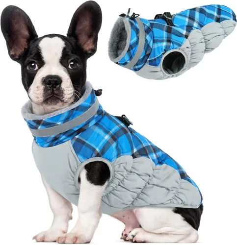 Vista 85 de Lelepet Abrigo cálido para perro, abrigo de invierno para perro, chaqueta impermeable para perros con arnés integrado reflectante de forro polar