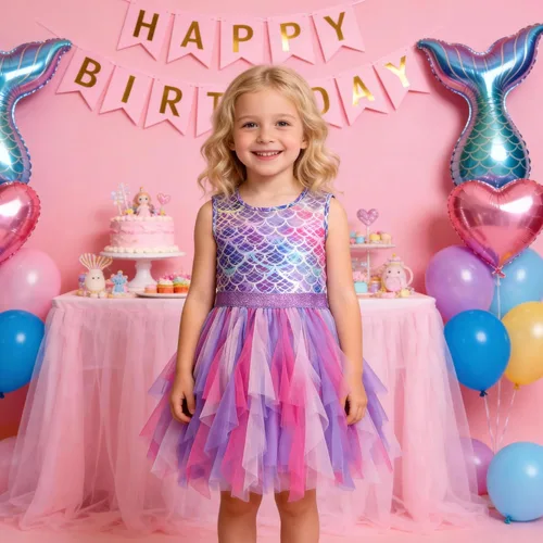 Vista 2 de DXTON Vestidos tutú para niñas pequeñas, vestido de verano de tul de sirena para fiesta de cumpleaños para 3-8 años