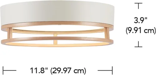 Vista 4 de GLOBE Electric 66000038 18.5W Lámpara de techo empotrable LED integrada para interior y exterior, blanco mate, acento en tono madera, mejoras