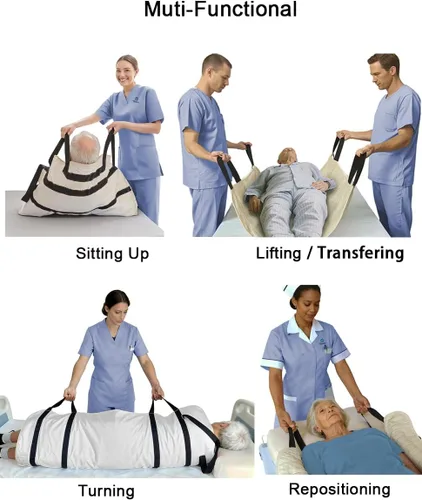 Vista 2 de Almohadilla de cama de transferencia con asas, 100% algodón, impermeable, 39×47 in Soft Cotton Comfort, Waterproof Protection, and Safer Patient