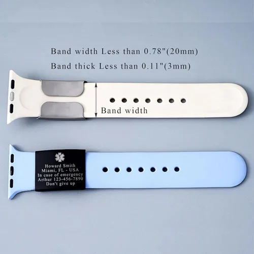 Vista 8 de Etiqueta de alerta médica personalizada para correa de reloj, etiqueta de identificación médica grabada personalizada para Apple Watch Band Fitness