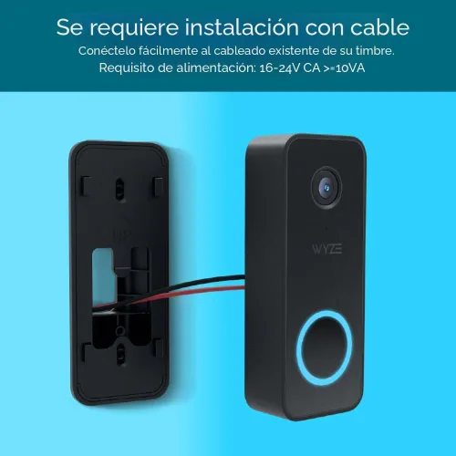 Vista 5 de WYZE Cámara de timbre con cable v2 (se requiere cableado de timbre existente), timbre de video de seguridad 2K, visión nocturna a color, audio de 2
