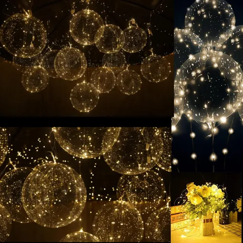 Vista 2 de Globos LED iluminados (blanco cálido, 12 juegos con batería)