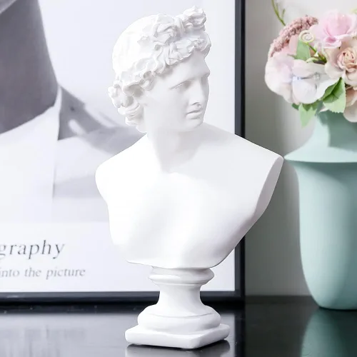 Vista 6 de Estatua clásica griega de busto de David Man de 11.8 pulgadas, escultura de resina grande de resina romana Apolo para decoración del hogar