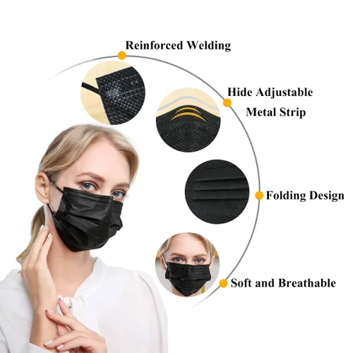 Vista 2 de 50 Piezas Mascarillas Faciales Desechables de 3 Capas Protectoras Negro
