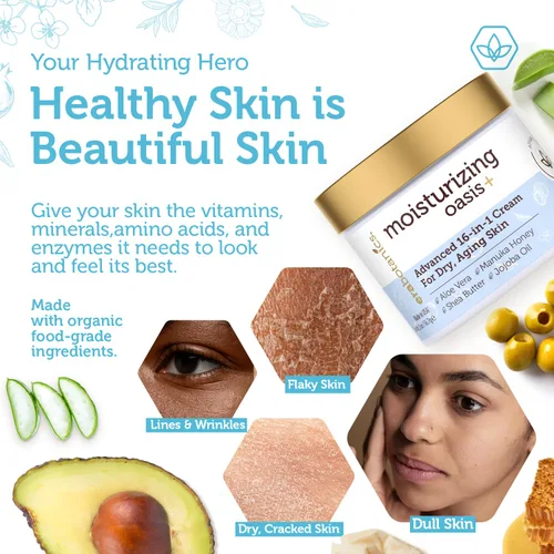 Vista 3 de Crema rejuvenecedora e hidratante natural para la piel, crema facial hidratante 16 en 1 para piel seca con miel de Manuka, manteca de cacao, aceite