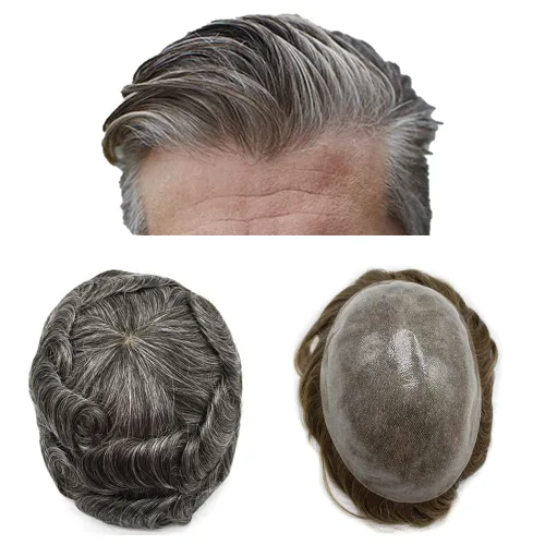 Vista 42 de PU Toupee para hombres pieza de pelo real sistema de reemplazo de cabello humano para hombres Toupee pieza de pelo para hombres piel polivinílica