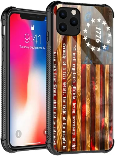 Vista 58 de Funda compatible con iPhone 8, a prueba de golpes, antiarañazos, bandera de ciervos de cola blanca de grano de madera estadounidense