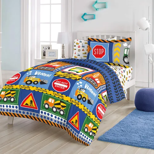 Vista 225 de Dream Factory Dinosaur Blocks - Juego de edredón de microfibra ultrasuave para niños, color azul, tamaño individual Bloques de dinosaurios azules