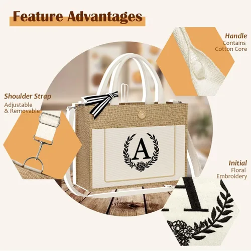Vista 3 de TOPEAST Regalos personalizados para mujer Bolsa de lona de yute con bolsillos interiores y frontales, regalos para madre de la novia para boda