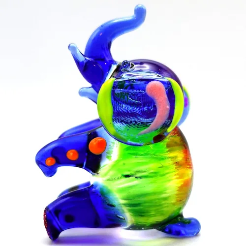 Vista 9 de Figuras pequeñas en miniatura pintadas a mano de elefante sentado en vidrio soplado, decoración del hogar, colección de animales, regalo (azul verde)