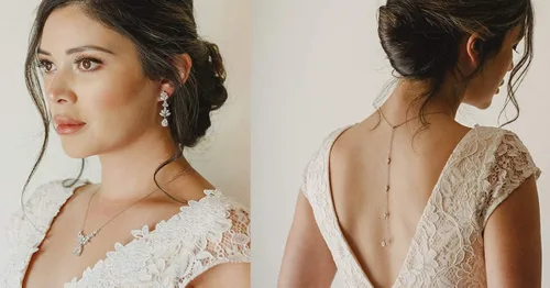 Vista 2 de SWEETV Juego de joyas de novia de lágrima para novias mujeres damas de honor collar de fondo de diamantes de imitación de cristal para baile
