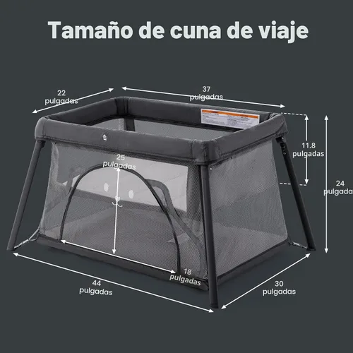 Vista 2 de Cuna de viaje, cuna portátil para bebé, parque de juegos portátil para bebés y niños pequeños, diseño de mochila ligera, corralito de viaje plegable