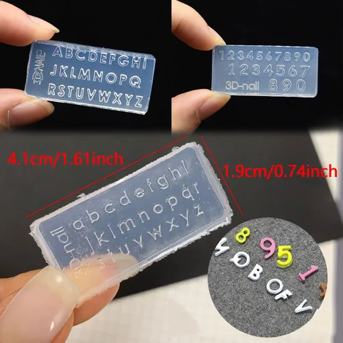 Vista 6 de Moldes de letras numéricas para uñas, letras A-Z y números 1-10, moldes de resina 3D 26 alfabetos, moldes de uñas para decoración de uñas, moldes