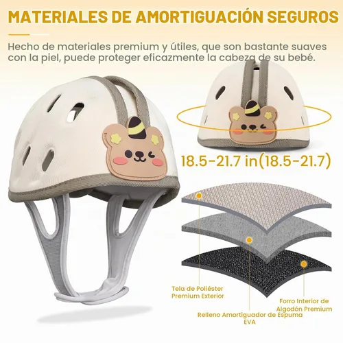 Vista 4 de Protector de cabeza de bebé para gatear y caminar, 6-24 meses (oso marrón) Casco infantil suave anticolisión, transpirable, ultraligero