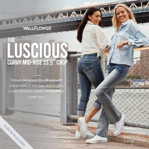 Vista 8 de WallFlower Luscious Curvy 23.5" Crop Mid-Rise Bling Insta Stretch Juniors (estándar y Plus)