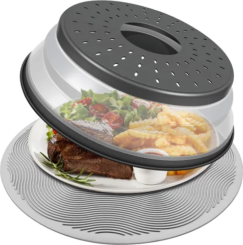 Vista 8 de LekDrok - Paquete de 2 fundas para alimentos para microondas con tapete de 10 pulgadas, tapete como soporte para tazón, cubierta para protector