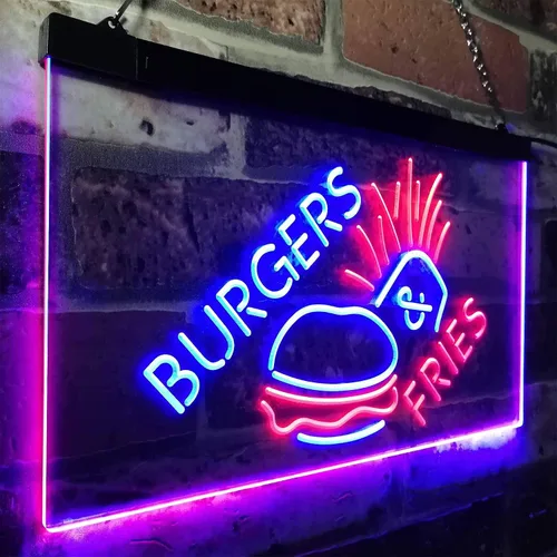 Vista 3 de ADVPRO Burgers & Fries Fast Food Open Shop - Letrero de neón LED de doble color, azul y rojo, 16 x 12 pulgadas, st6s43-i3192-br