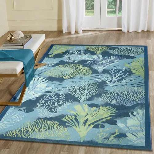 Vista 40 de Liora Manne Marina - Alfombra de área duradera de mezcla sintética tejida a máquina para interiores/exteriores - Gráfico contemporáneo océano global